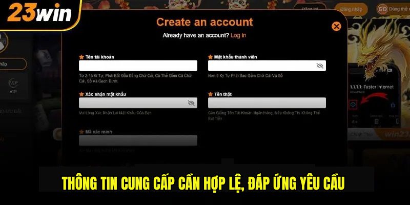 Thông tin cung cấp cần hợp lệ, đáp ứng yêu cầu